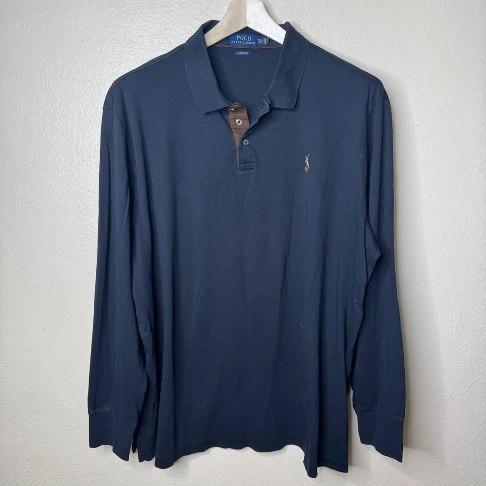 Polo Ralph Lauren Shirt Mens XXL Black Polo Long Sleeve Rugby Style Classic Fit